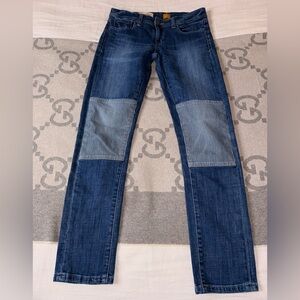 Pilcro and the letterpress Blue Straight Leg Jeans with Striped Patchwork, 26